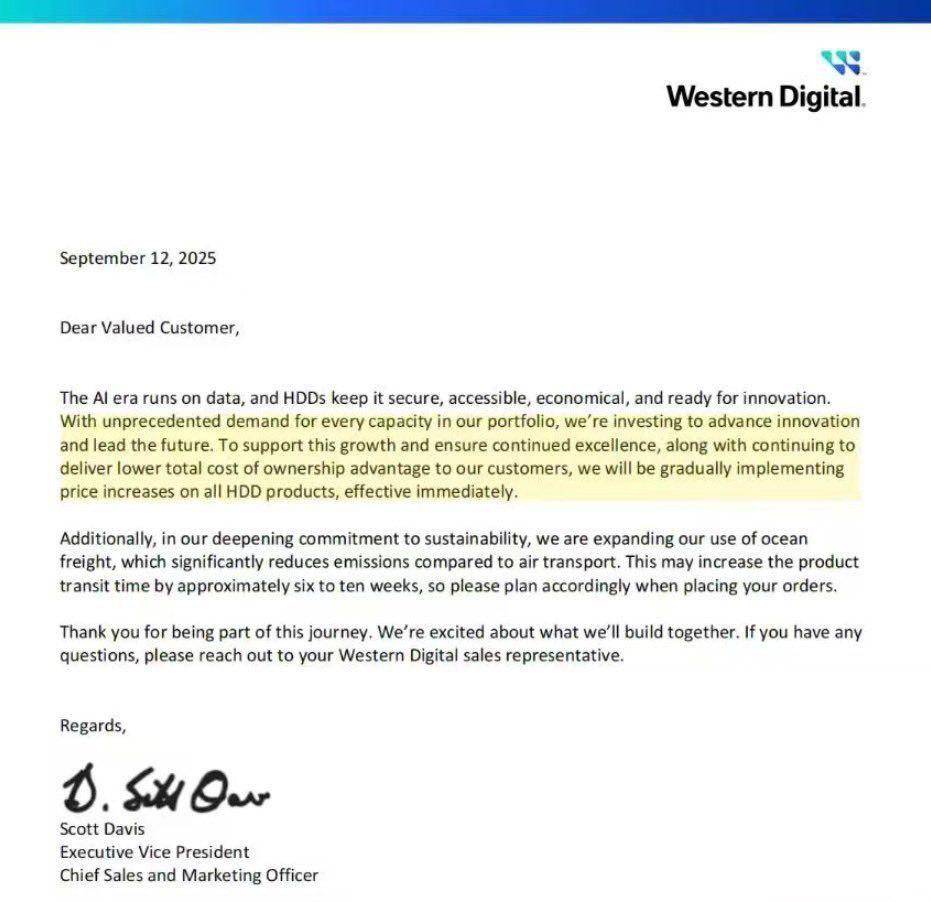 西部數據官宣：因需求高漲即日起逐步上調全線機械硬盤產品價格:機械硬盤
